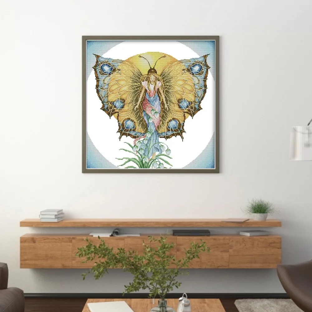 DIY Stamped Cross Stitch 14CT Partial Embroidery 46*46cm - Butterfly Fairy