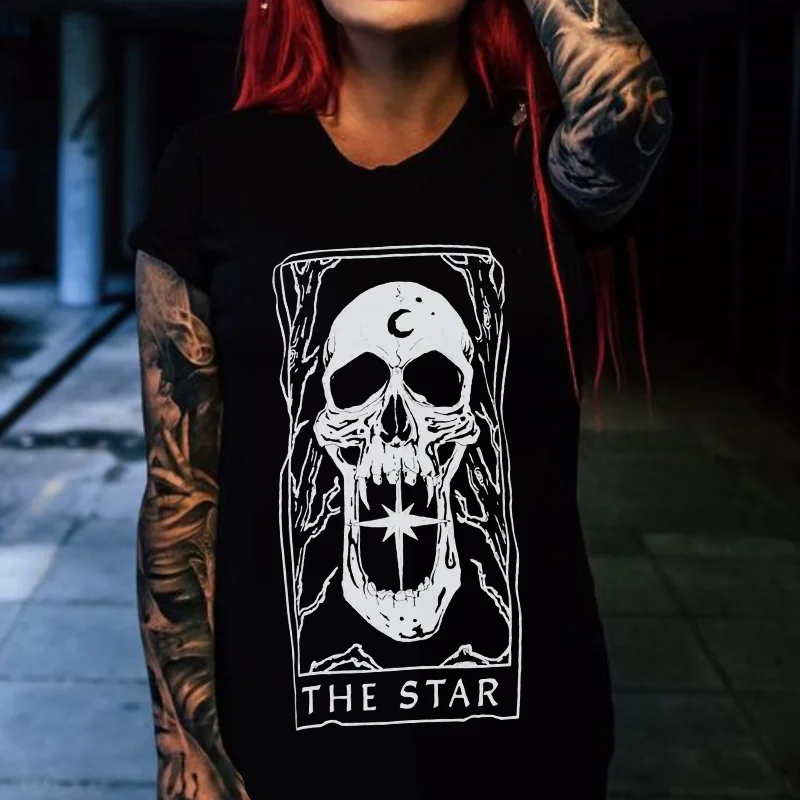 The Star Skull Printed Women's T-shirt -  