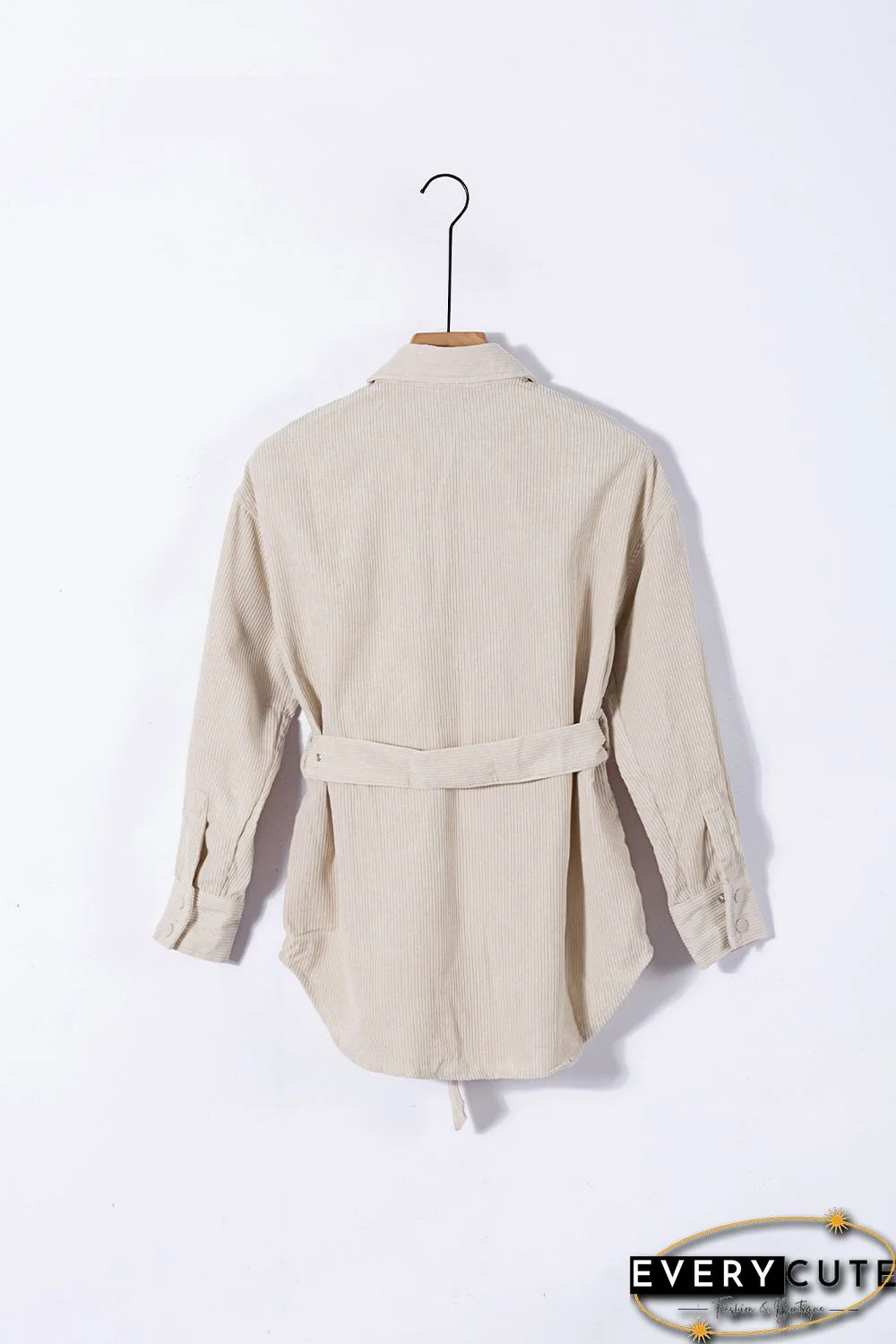 Waist Belt Corduroy Button-up Jacket