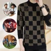 Men&lsquo;s Plaid Printed Half High Neck Thickened Pullover Sweater