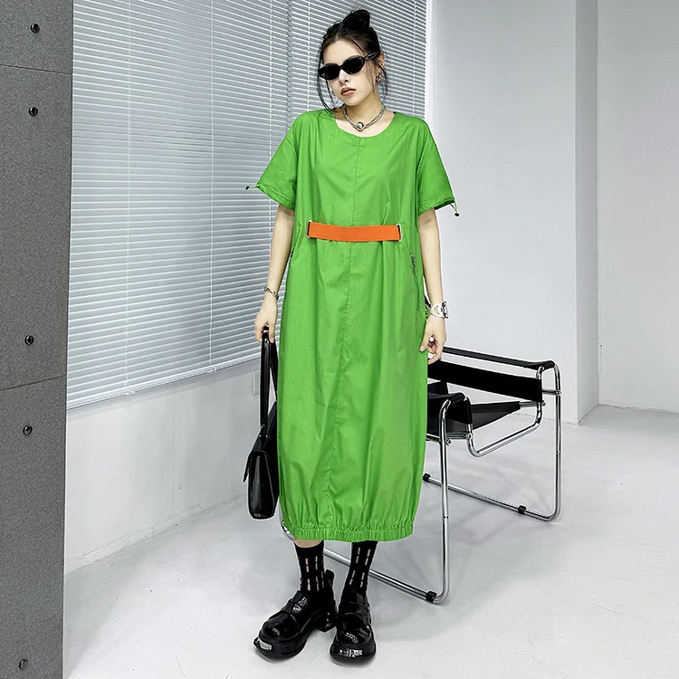 Short Sleeve Colorblocked Midi Dress