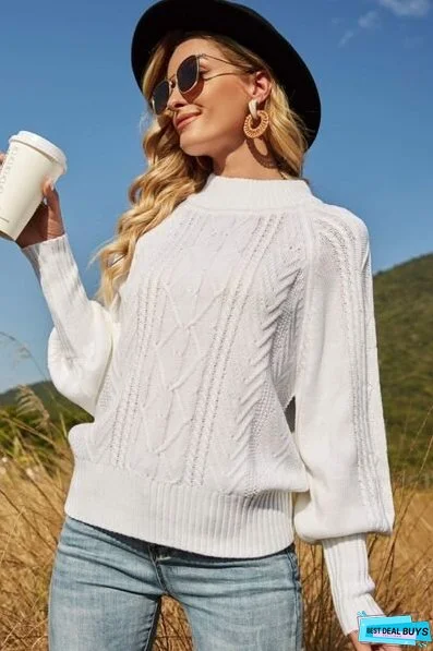 Ribbed Mock Neck Lantern Sleeve Sweater