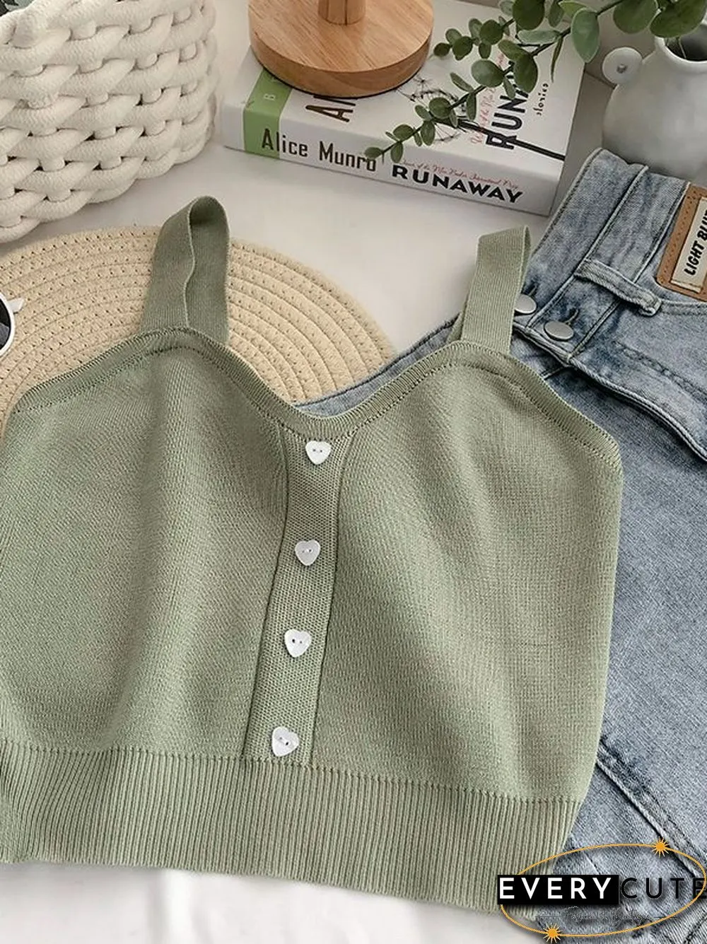 Heliar Tops Women Crop Tops Summer Plain Button Up Cute Knitted Tops Tank Tops For Women New Fashion