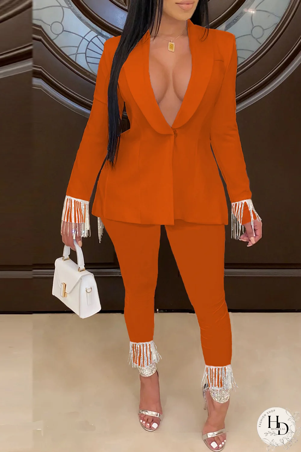 White Fashion Solid Tassel Turndown Collar Long Sleeve Two Pieces