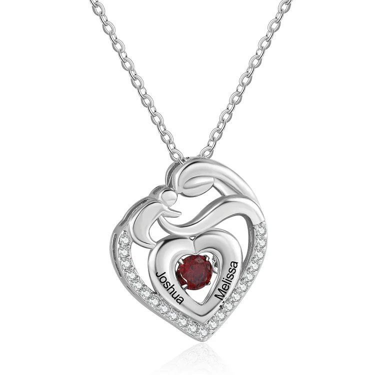 Mother Hold Child Necklace Birthstone Heart Necklace for Her