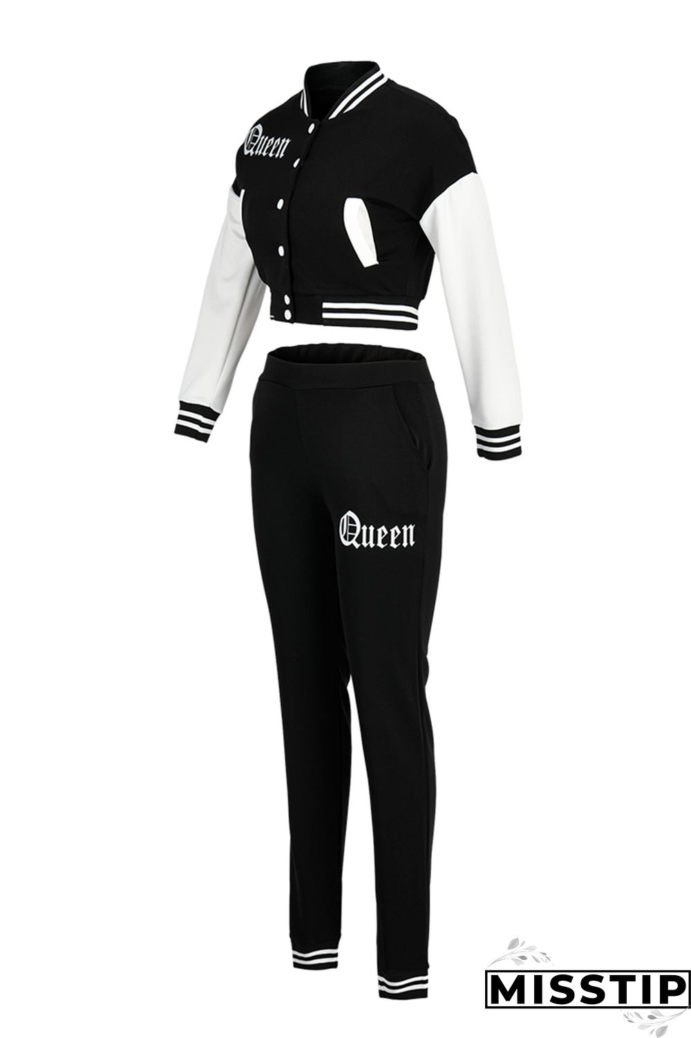 Coffee Fashion Casual Patchwork Letter Long Sleeve Two Pieces