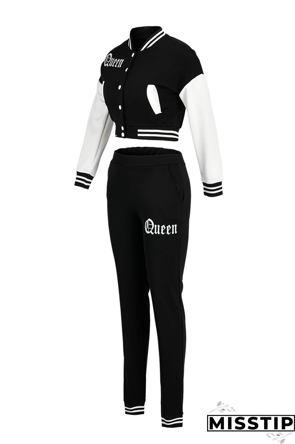 Coffee Fashion Casual Patchwork Letter Long Sleeve Two Pieces