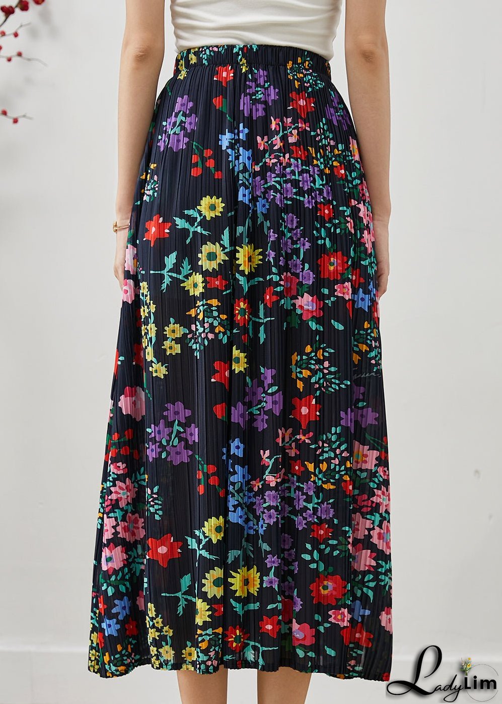French Black Print Side Open Cotton Vacation Skirts Summer