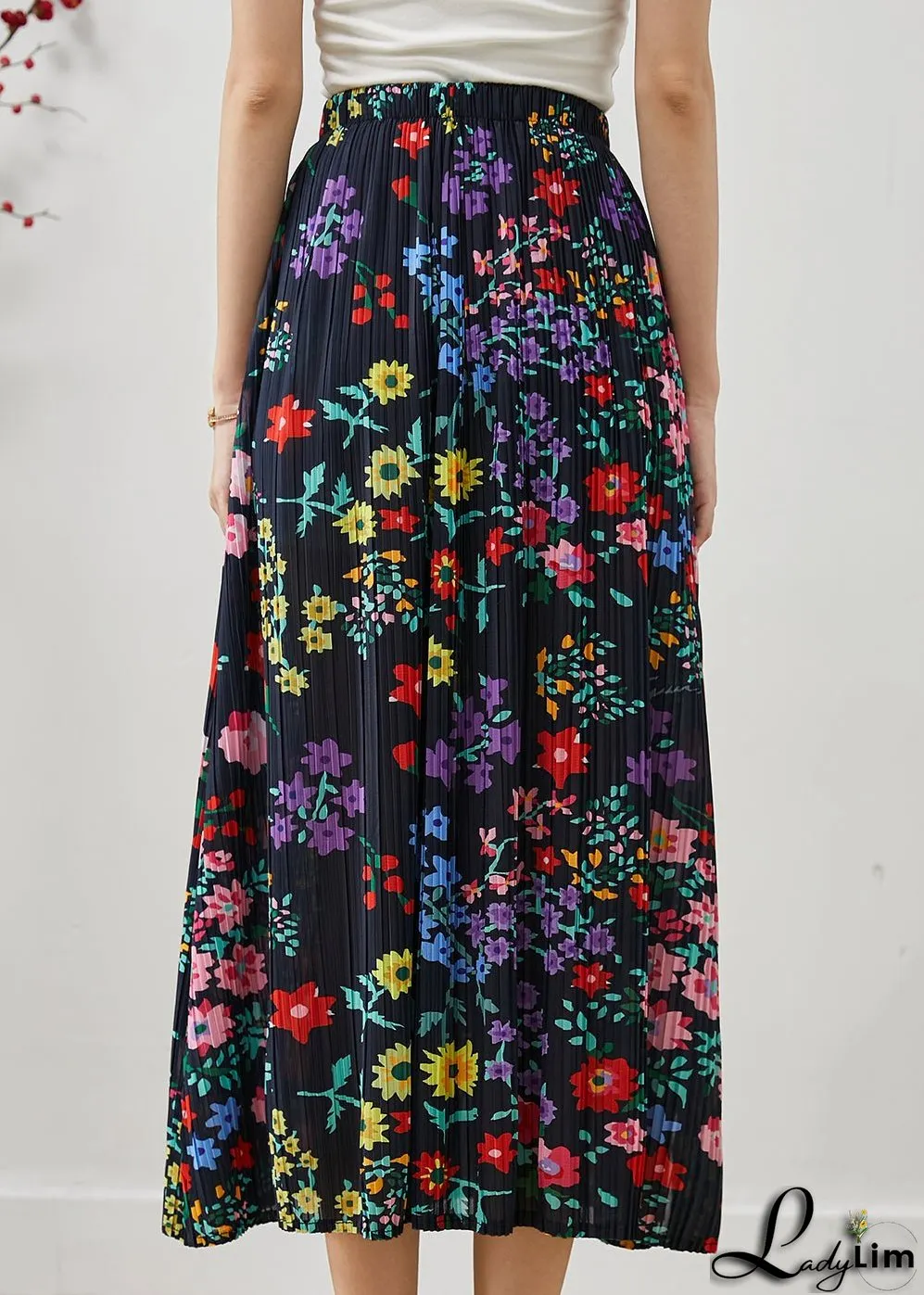 French Black Print Side Open Cotton Vacation Skirts Summer
