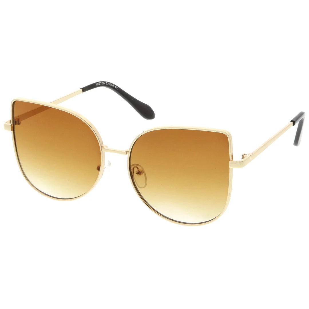 Women's Oversize Metal Cat Eye glasses With Pink Mirror Flat Lens 58mm