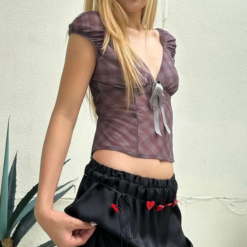 Uveng Uveng Summer New Fashion Hot Girl Retro Plaid Lace Mesh Stitching Short Jacket Female