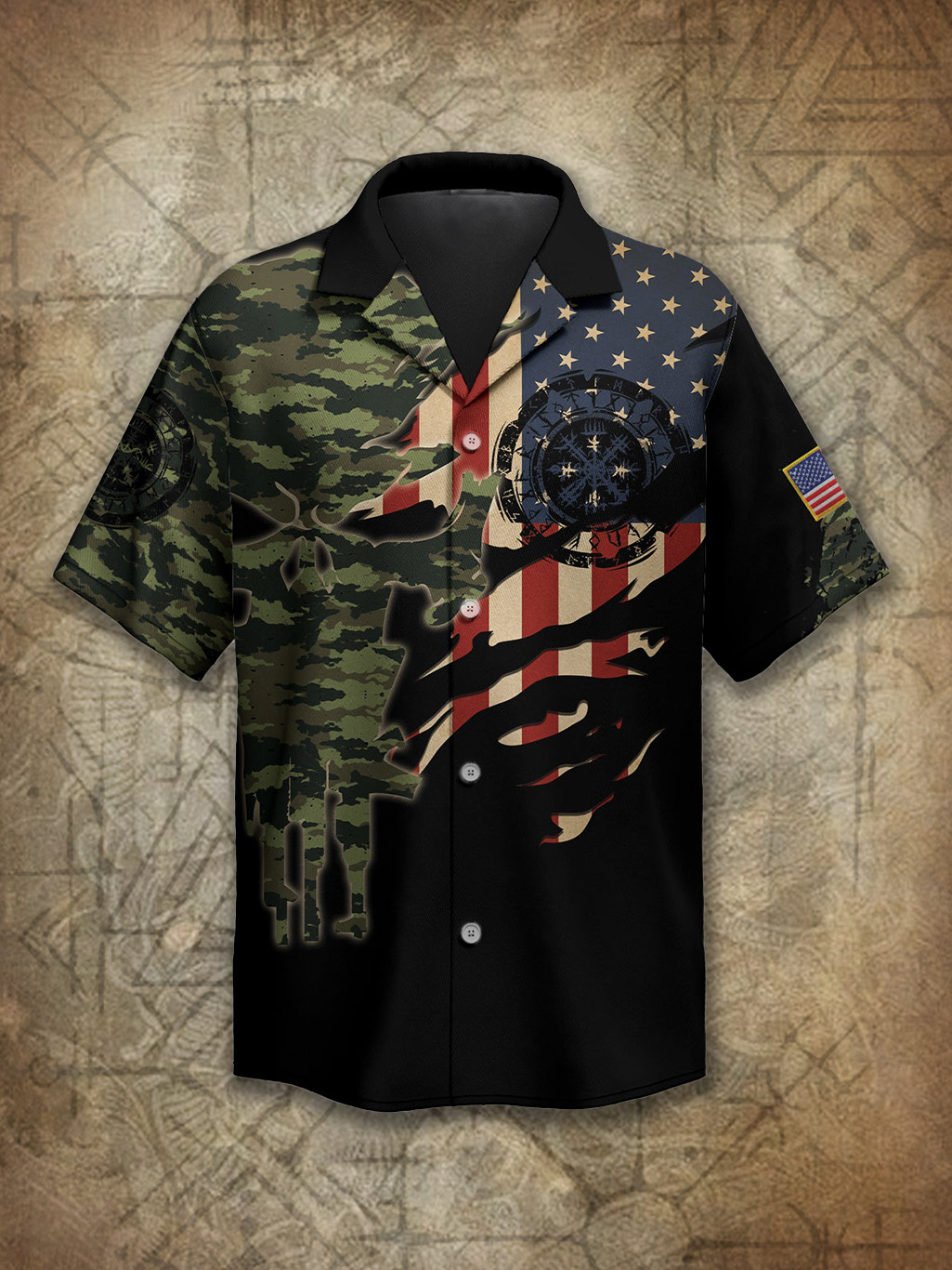 Viking American Tactical Camo Odin Totem Spirit Power Heritage Hawaiian Shirt / Rvogue / Rvogue