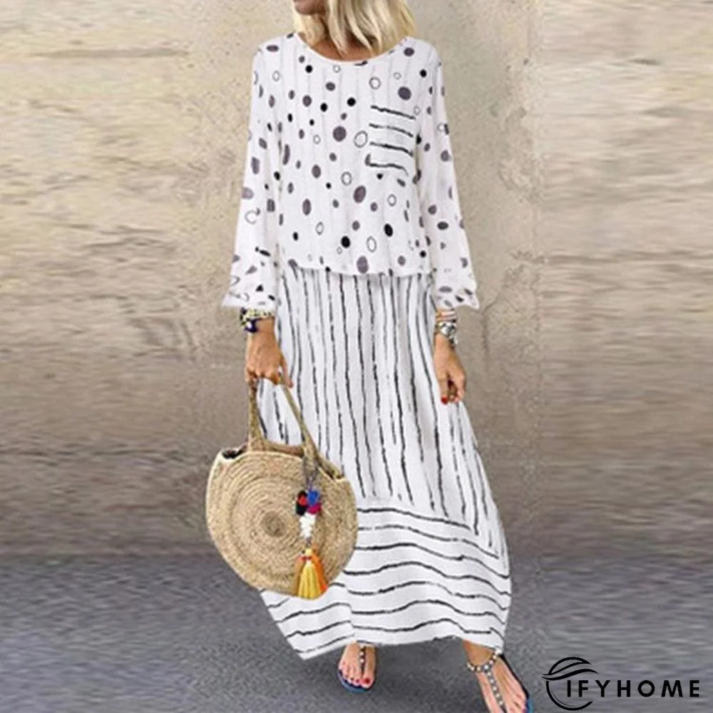 Polka Dot Plus Size Loose Fake Two-piece Cotton And Linen Dress | IFYHOME