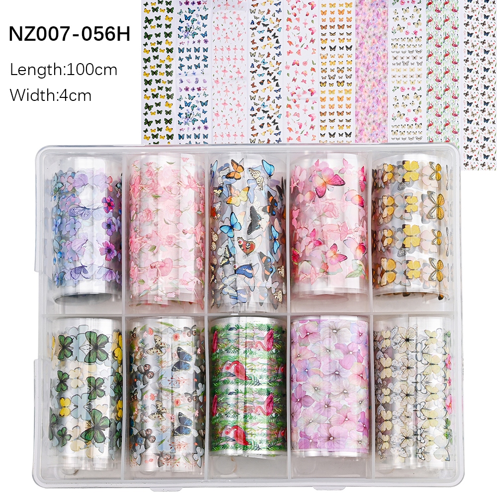 Kissbake 10pcs 4x100cm Nail Transfer Foil Paper Sticker Set Luxury Foil Nails Logo Transfer Nail Stickers Designer Fashion Nail Art Decal