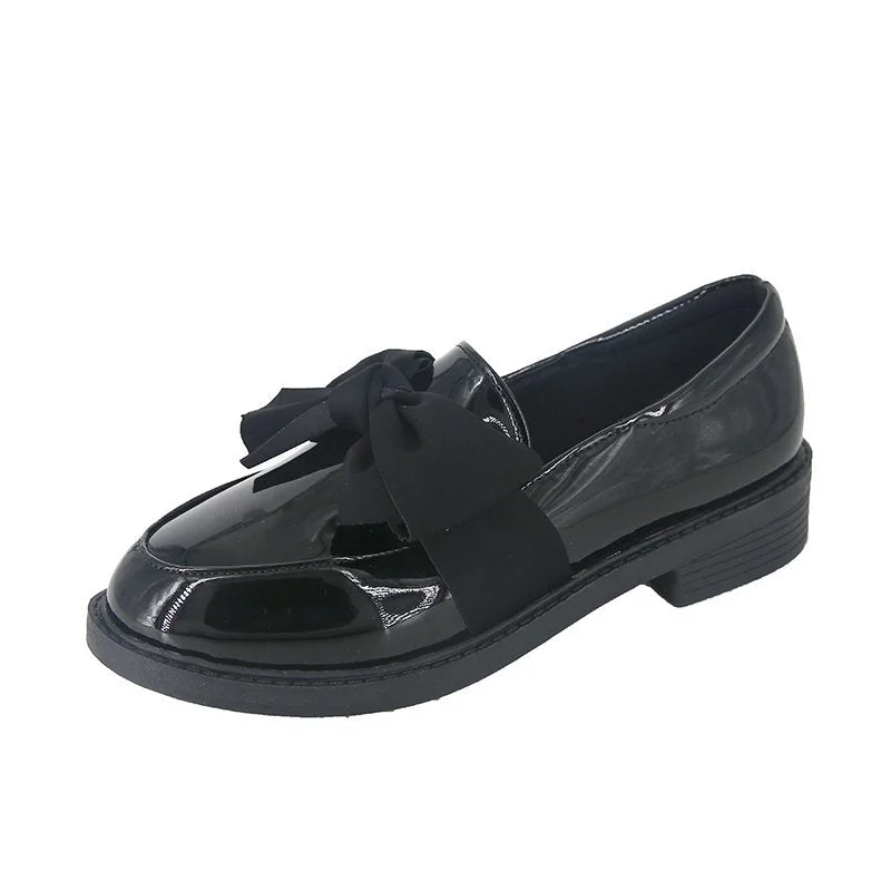 Lucyever Fashion Patent Leather Women Mid Heel Shoes Sweet Bow Square Heel Pumps Woman Casual Pound Toe Slip on Shoes Ladies