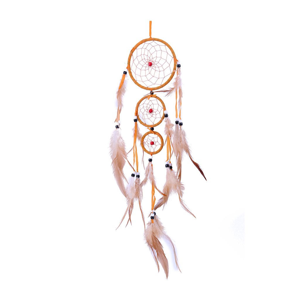 

Three Ring Orange Feather Dream Catcher Wall Hanging Home Car Decor Craft, 501 Original