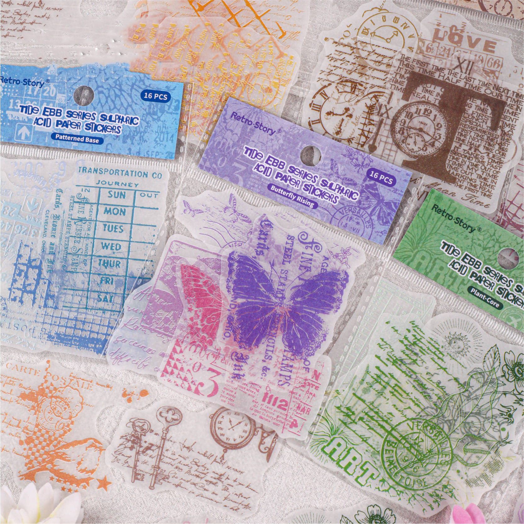 스티커 - 타이달 시리즈 빈티지 식물 나비