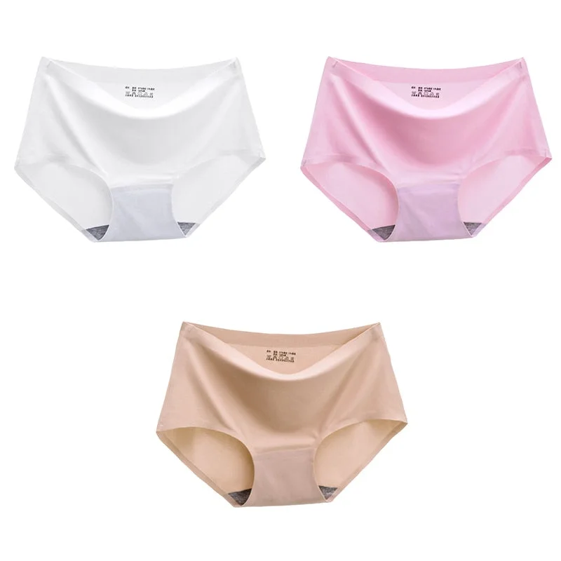 BANNIROU 3 Pcs Seamless Woman Panties Summer Underwear Female Briefs Thin 2021 New Sale Ice Silk Soft Solid Underwear For Woman