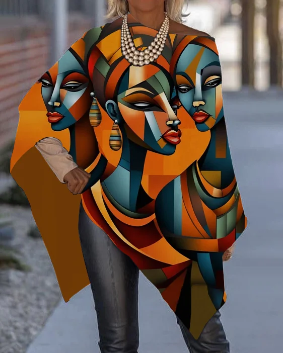 Elegant African Woman Irregular Poncho