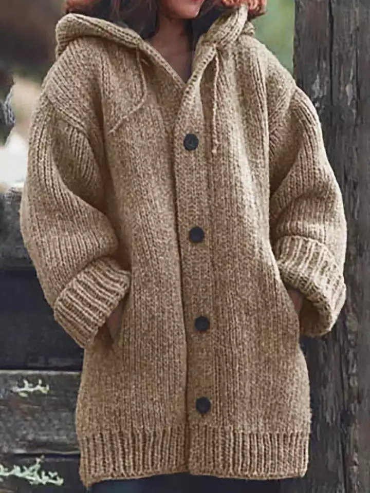 Warm Women Long Sleeve Hooded Nude Pockets Sweater Coats