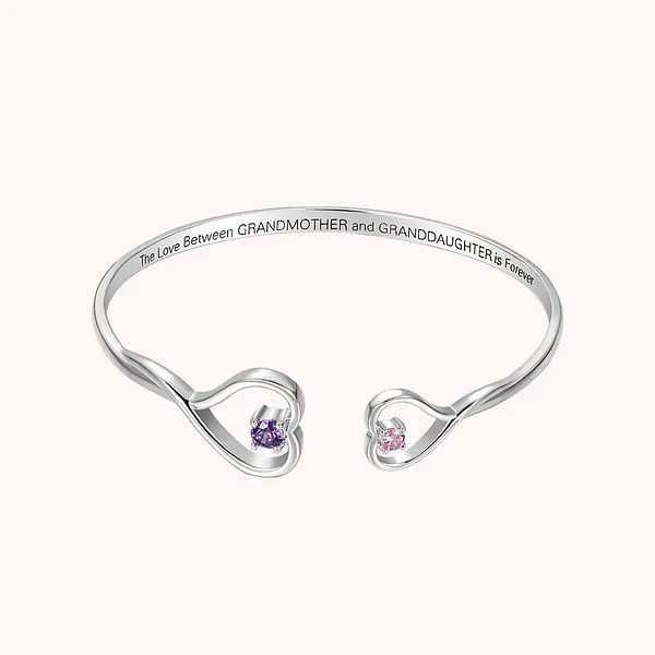 Personalised Double Birthstone Heart Adjustable bangle for Grandma and Granddaughter Gift