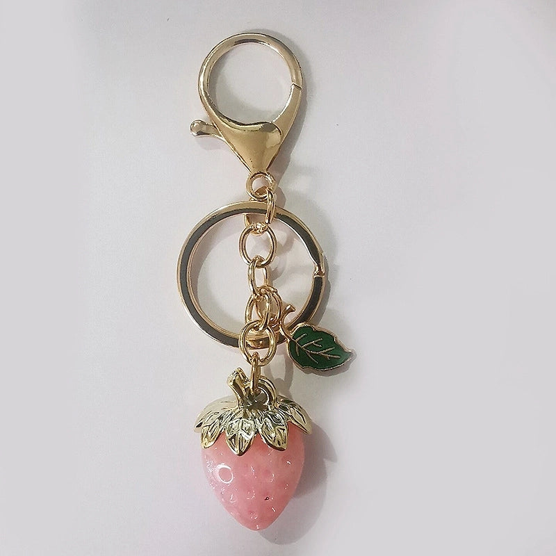 Pastoral Strawberry Alloy Resin Keychain