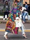 Fashion Contrast Color Floral Printed Lapel Collar Loose Long Sleeve Outerwear