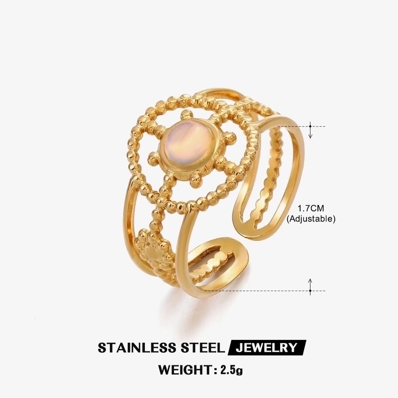 304 Stainless Steel 18K Gold Plated IG Style Plating Inlay Geometric Natural Stone Open Ring