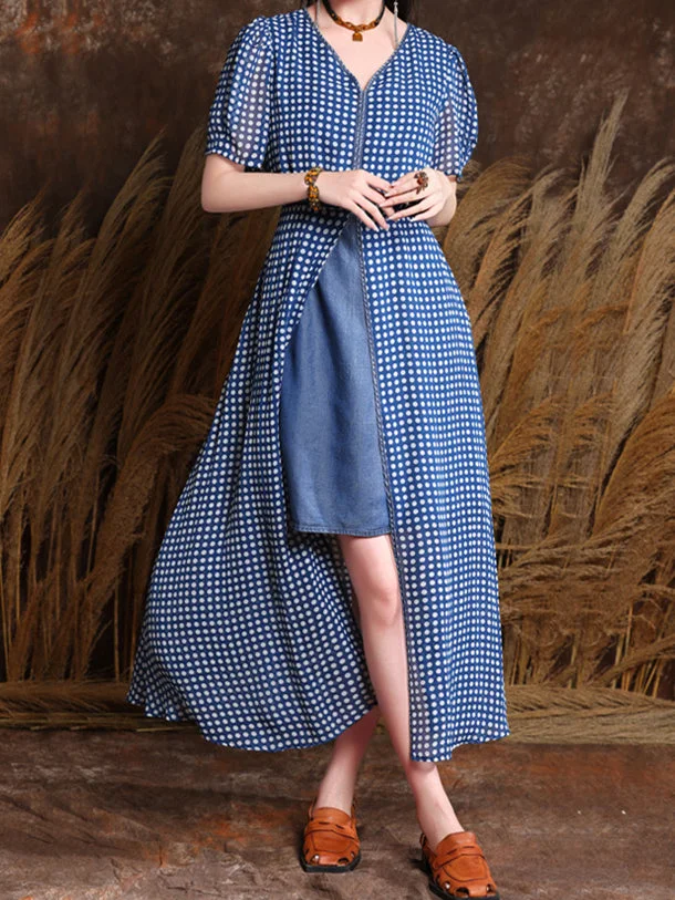 Women's Denim Short Sleeve V-Neck Dress