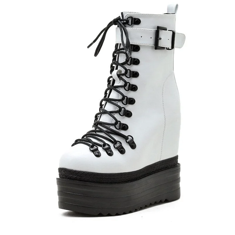 Gdgydh Rock Style Gothic Shoes For Sale Platform Heel Ankle Boots Shoelace Footwear Fashion Street White Wedding Shoes Winter