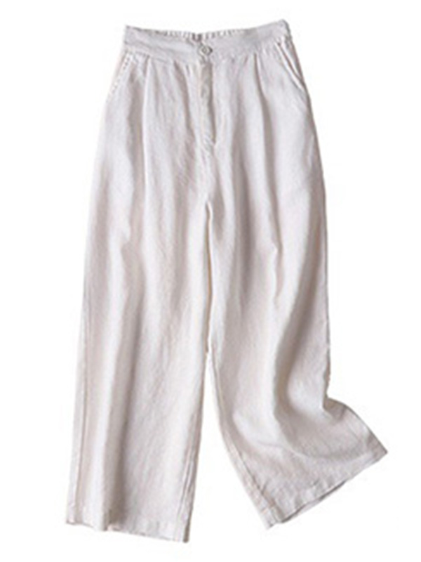 5 Colors Line Loose Casual Plus Size Wide-Leg Pants WHITE-M