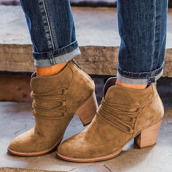 HUXM Women Vintage Chunky Heeled Ankle Boots