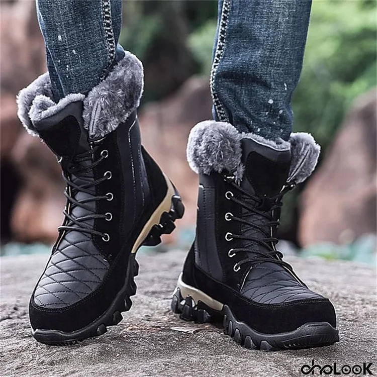 Men's Lace-Up Plush High-Top Winter Snow Boots