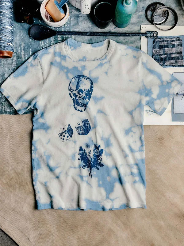 Tie-Dye Skull Print Women's Short Sleeve