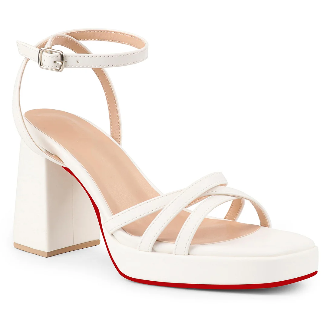 90mm Women's Platform Chunky Heels Ankle Strap Block Heeled Sandals Party Wedding Shoes Red Bottom Shoes Square Open Toe Sandals-MERUMOTE