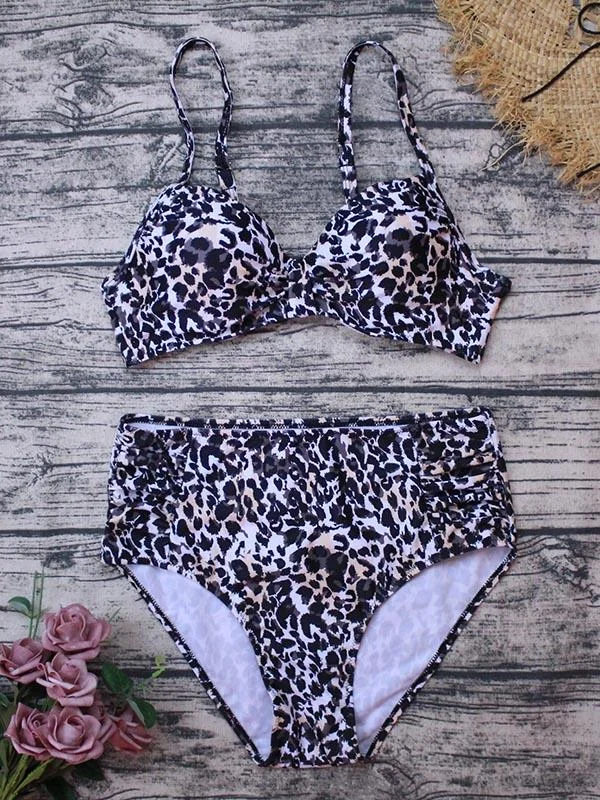 Leopard Print Underwired Split Bikini Swimsuit