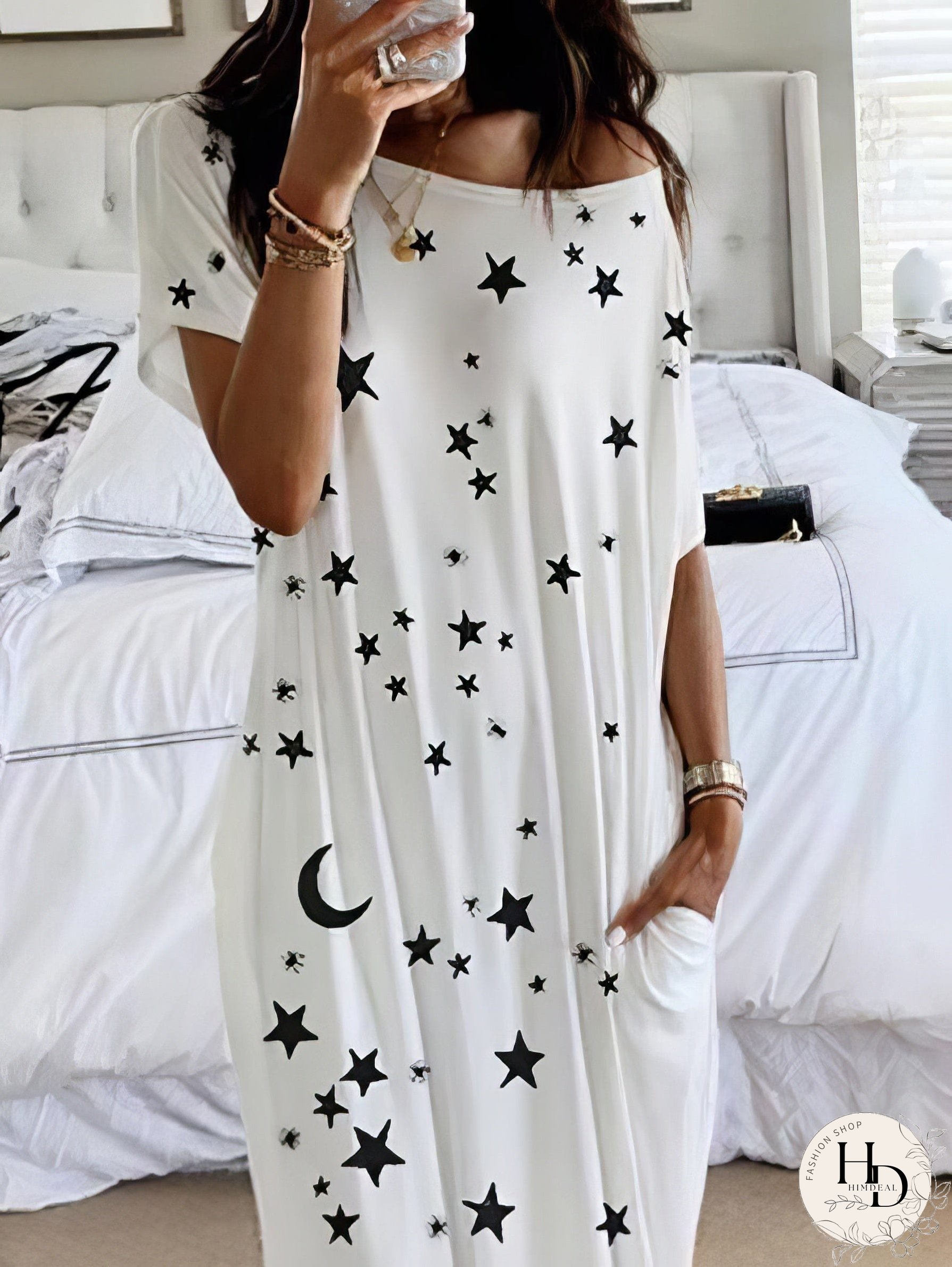 Starry Night Short Sleeve Maxi Dress