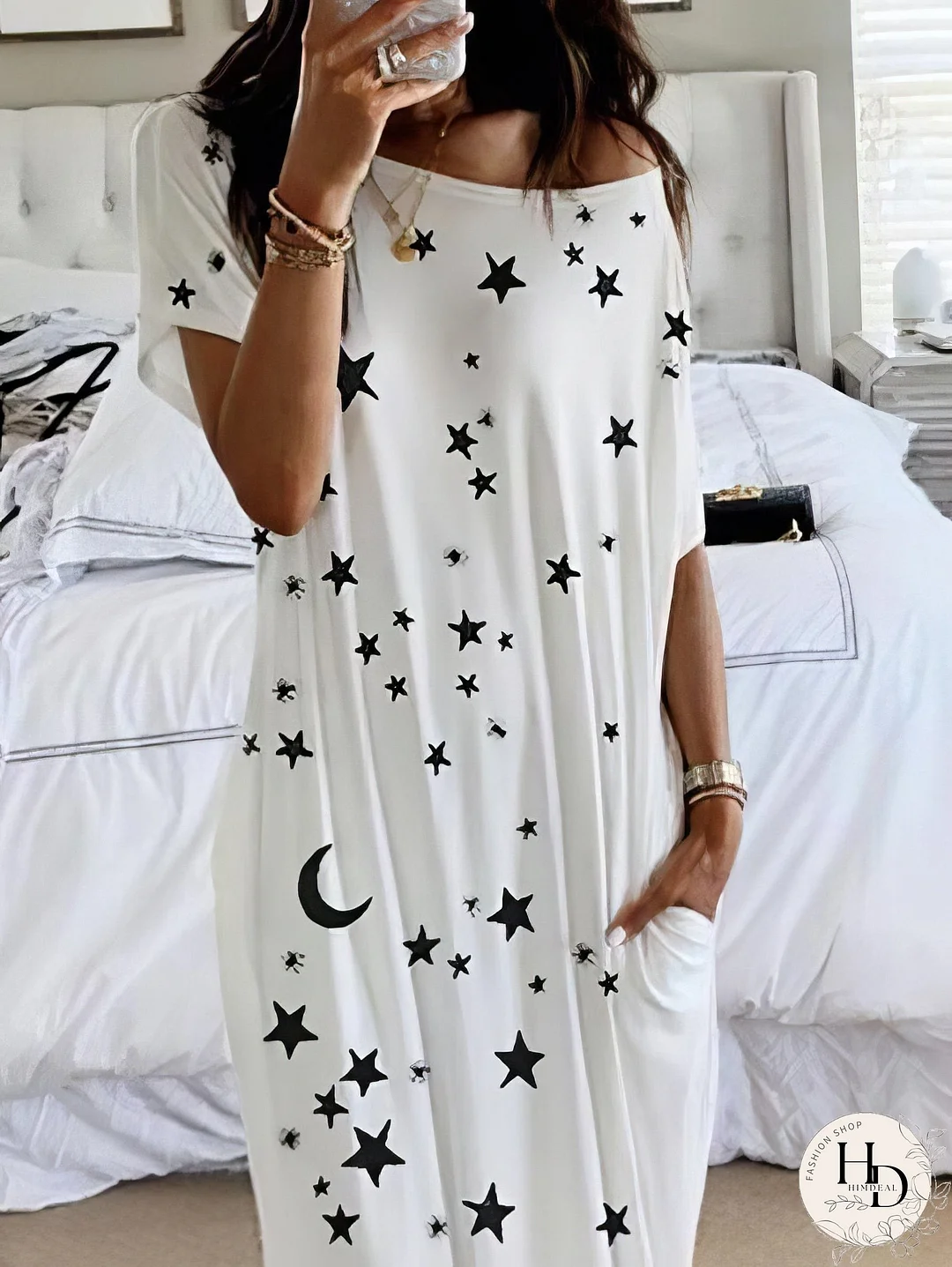 Starry Night Short Sleeve Maxi Dress