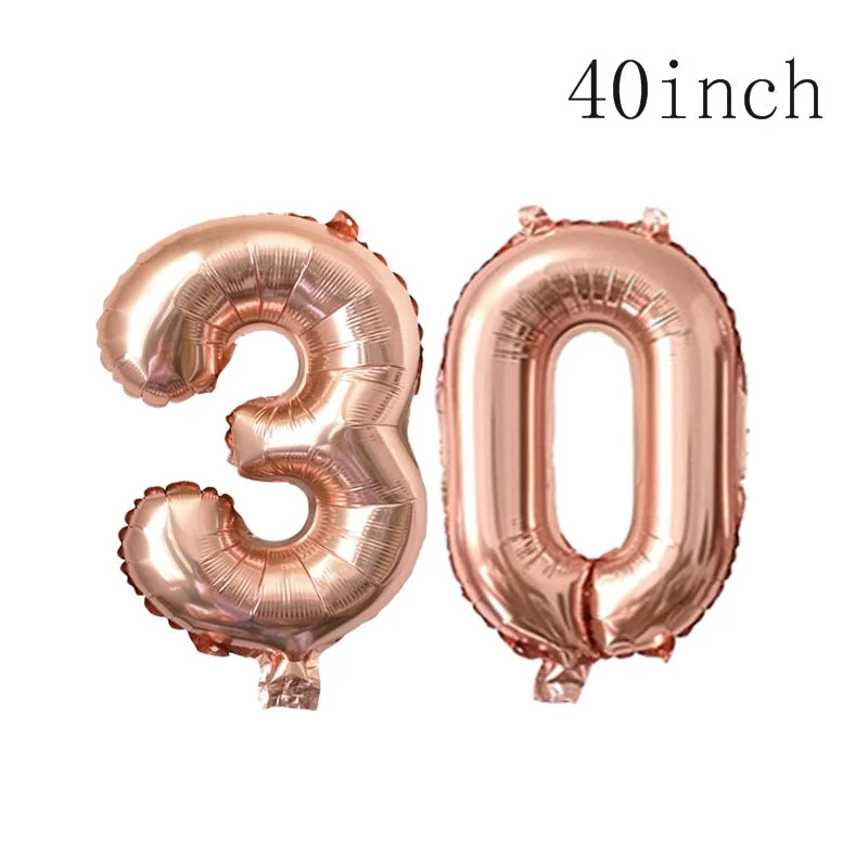 Rose gold 18 27 30 35 40 50 60 Foil Balloons Tinsel Fringe Curtains Table Cloth Drink Straws 30th 40th Birthday Party Decoration