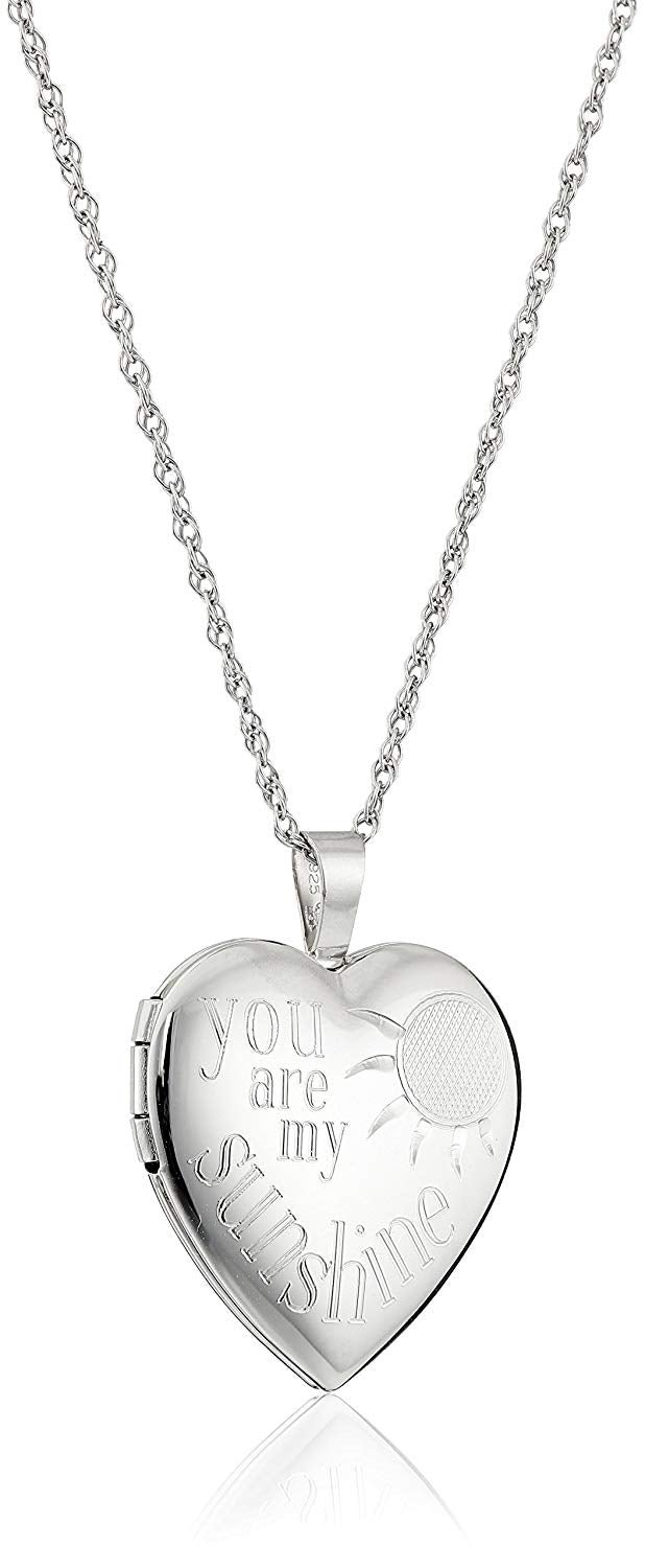 Sterling Silver Heart "You Are My Sunshine" Locket Necklace, 18"