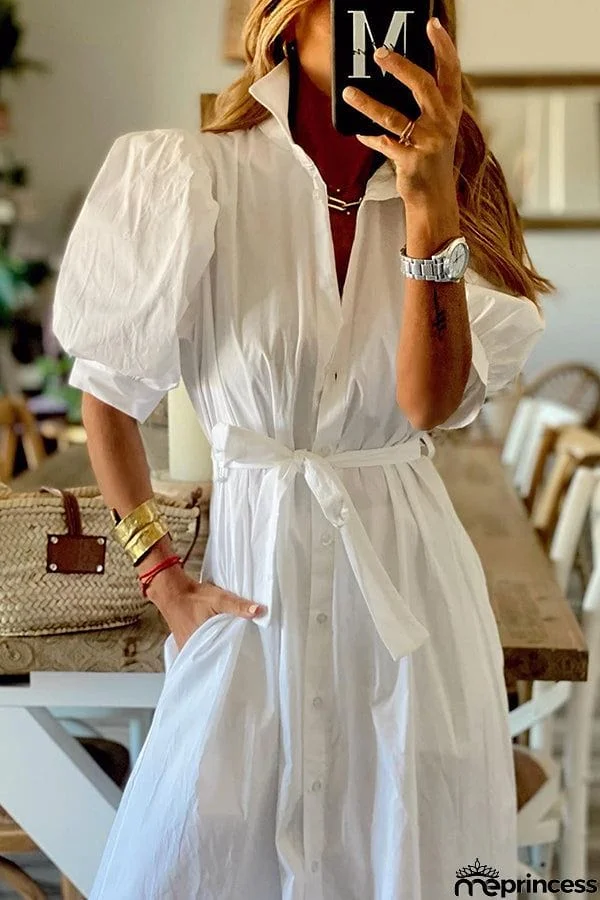 Stella Vintage Pocketed Shirt Midi Dress