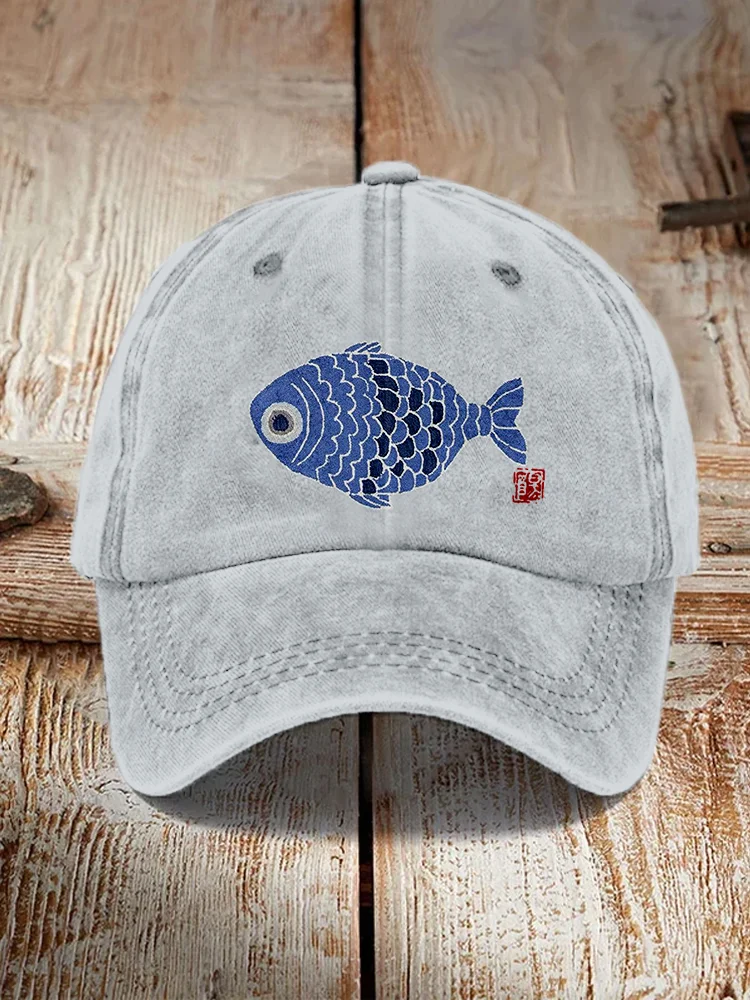 Vintage Japanese Fish Art Washed Cap