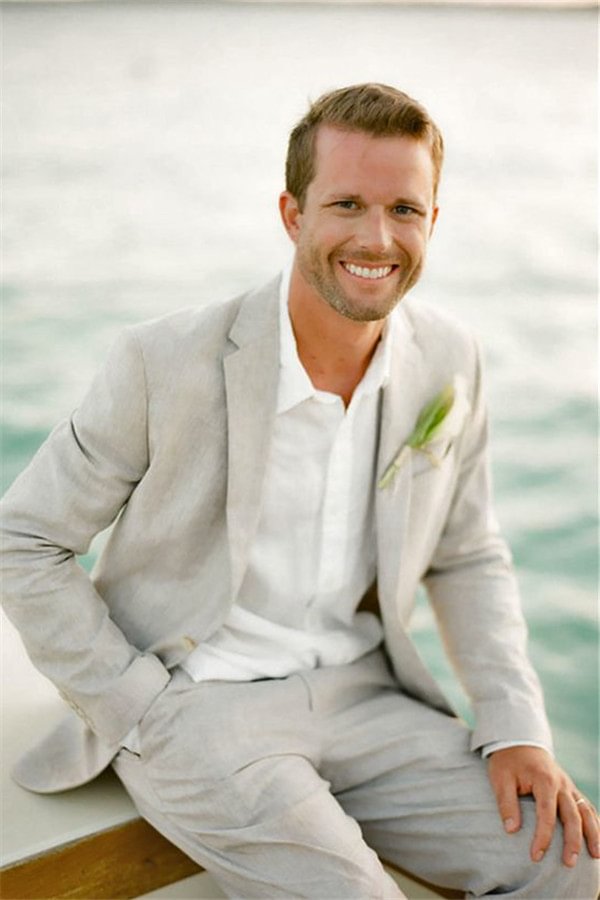 2 Piece Notched Lapel Casual Linen Suit For Beach Men Wedding Suit | Ballbellas Ballbellas