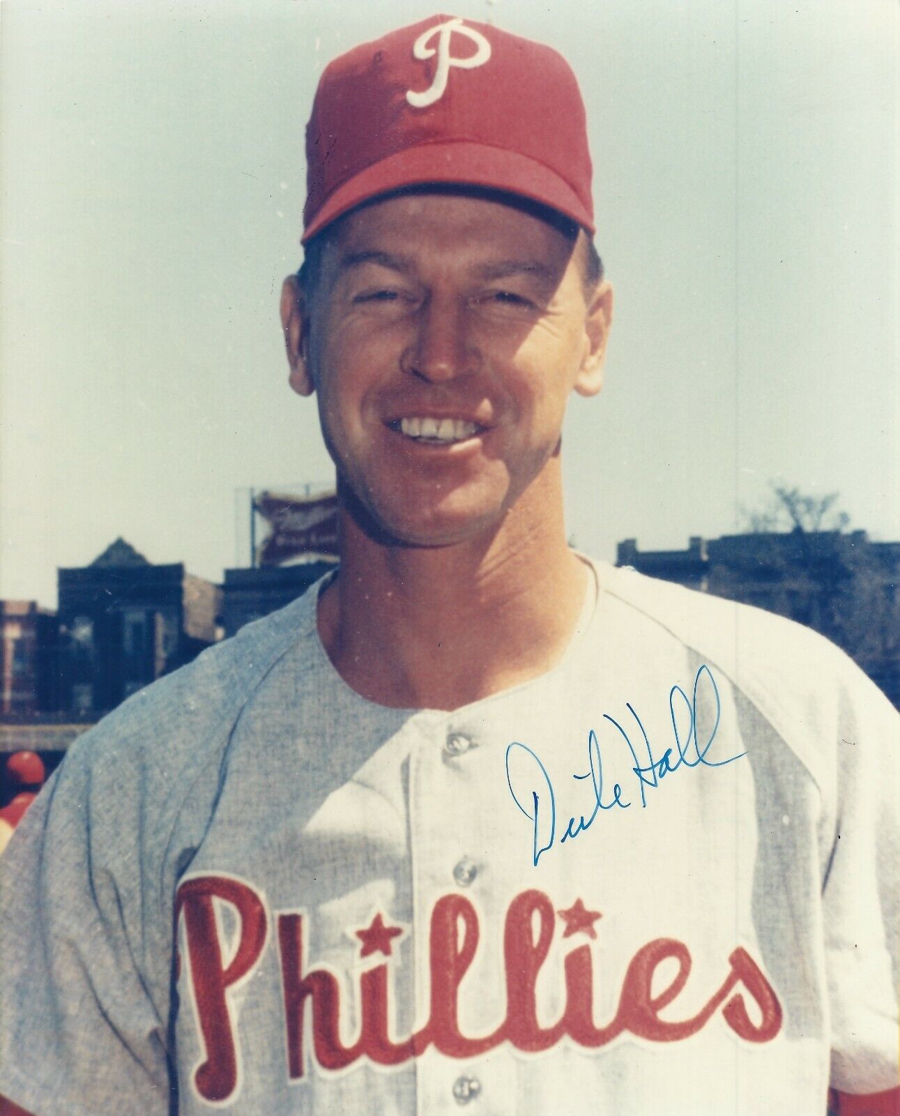 Signed 8x10 DICK HALL Philadelphia Phillies Autographed 8x10 Photo Poster painting - w/COA