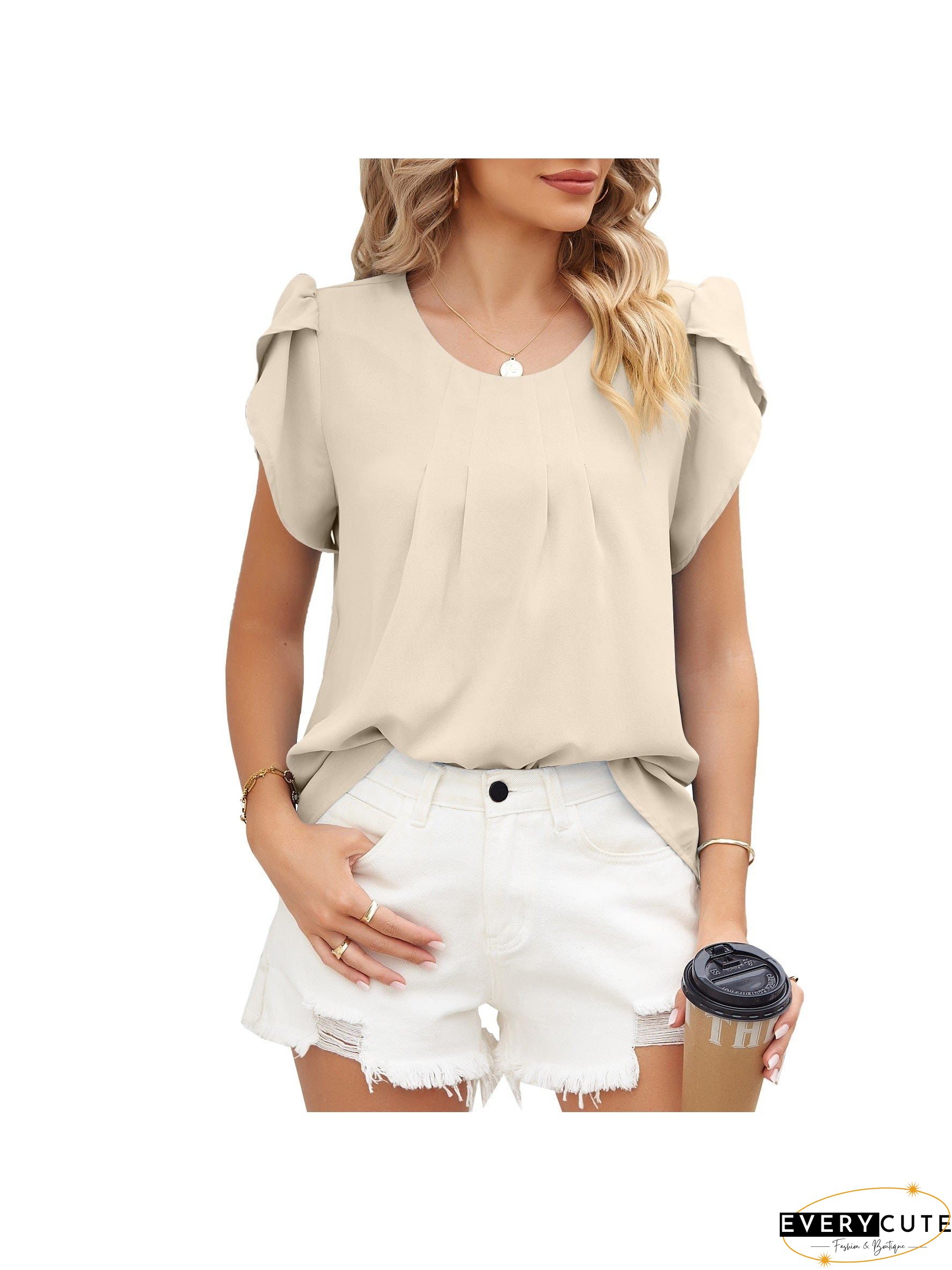 Loose-Fitting Short Sleeve Mock Neck Top