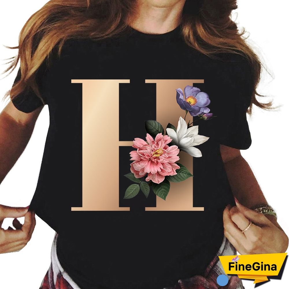 Custom Name Letter Combination T-shirt 26 FloralAlphabetFontClassicTShirt Fashion Harajuku Kawaii TShirt Women Top Tees