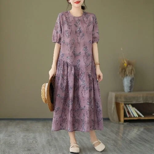 Summer Retro Print Loose Ruffle Casual Dress