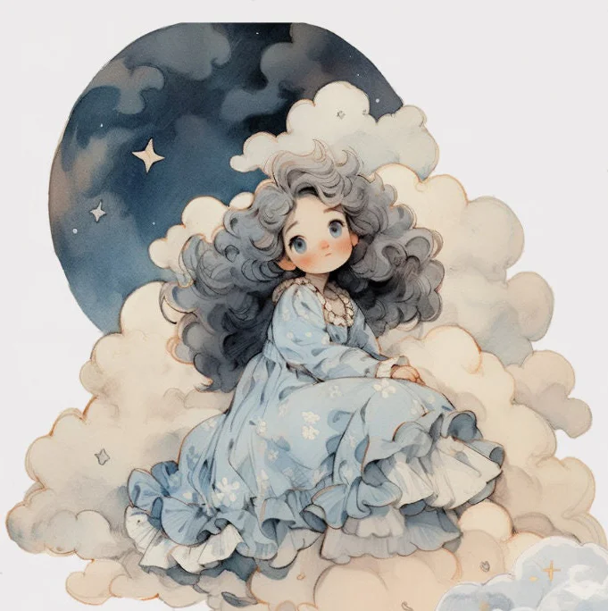 Cartoon Little Girl With Moon 11CT Stamped Cross Stitch 50*60CM