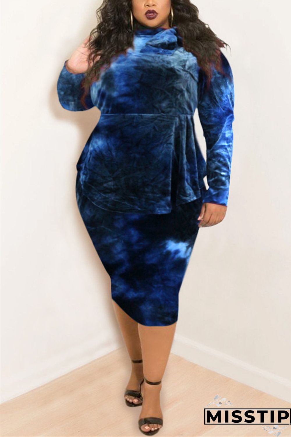 Purple Fashion Casual Plus Size O Neck Long Sleeve Regular Sleeve Print Tie Dye Printed Dress