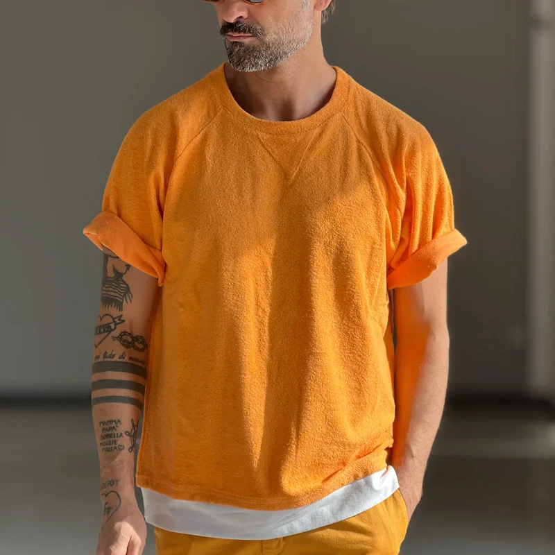 Orange Cotton Plug-In Sleeve Short-Sleeved T-Shirt
